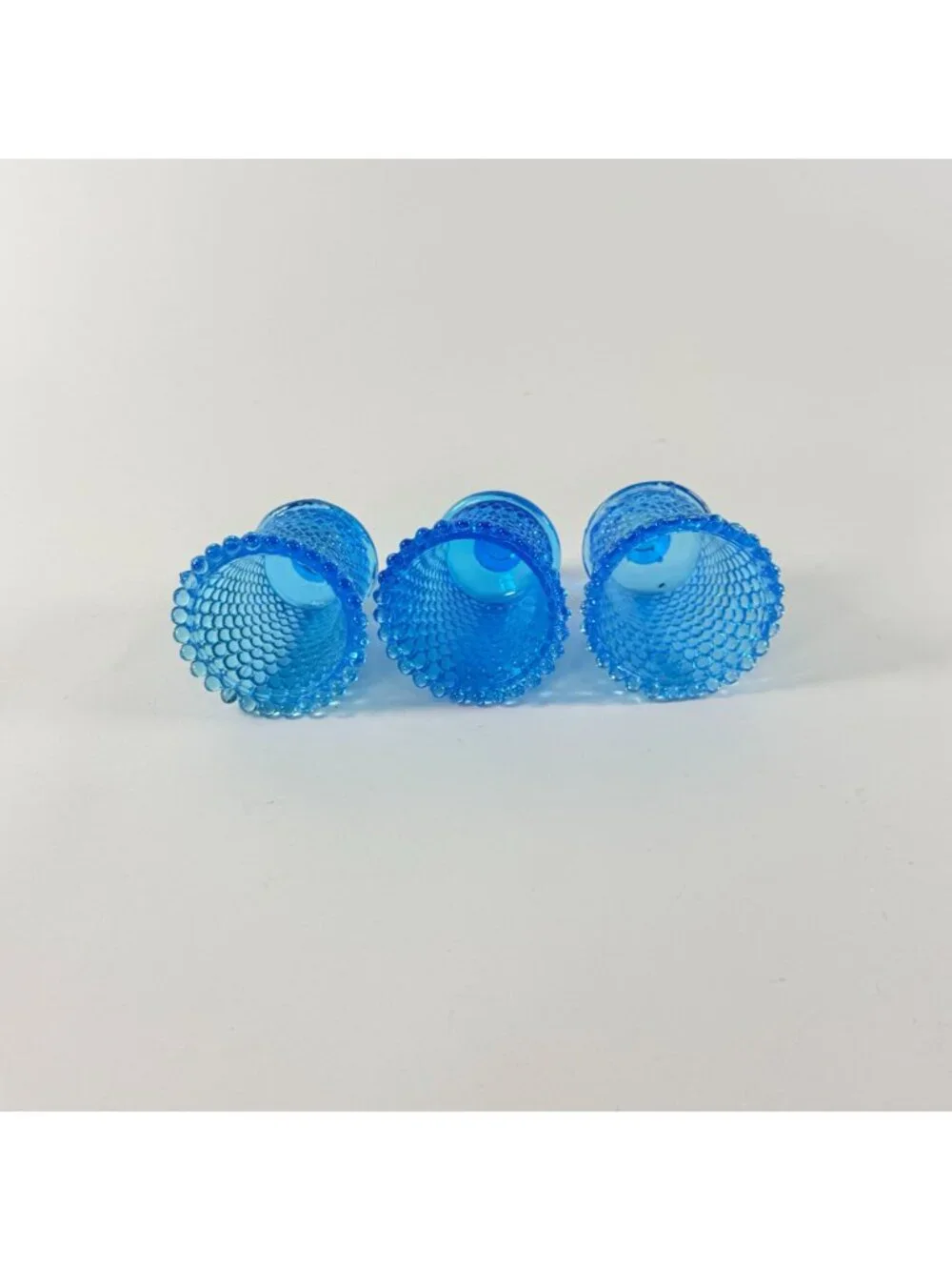 Vintage 3 Blue Glass Hobnail Votive Peg Cup Votive Candle Holder